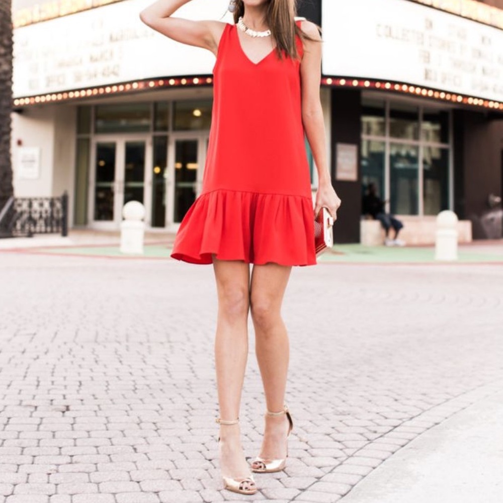Trina Turk Size Small Drop Waist Textured Elegant Red Sleeveless Dress